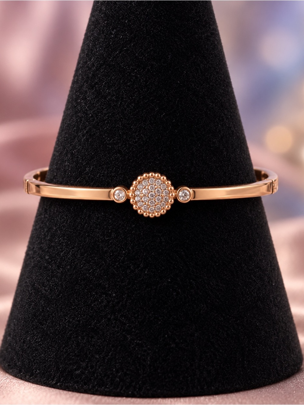 Anne Klein Rose Gold Tone Pavé Crystal Hinged Link Bangle Bracelet AK